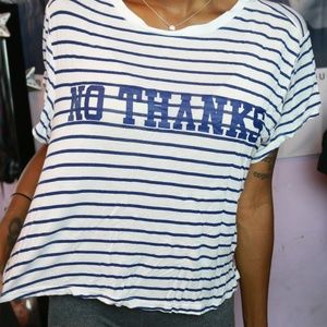 H&M No Thanks Striped Tee Crop Top